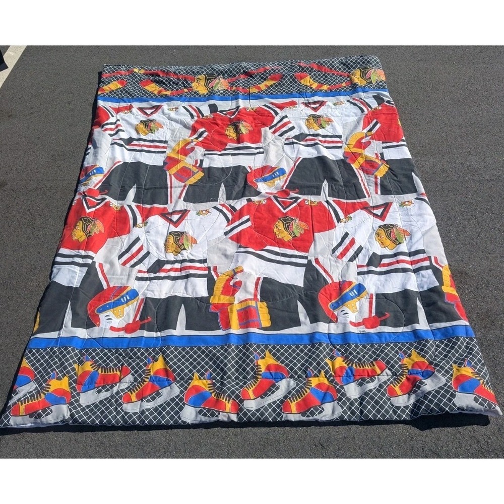 Vintage NHL Chicago Blackhawks Twin Comforter Ice Hockey Tommy Hawk 63"x7'